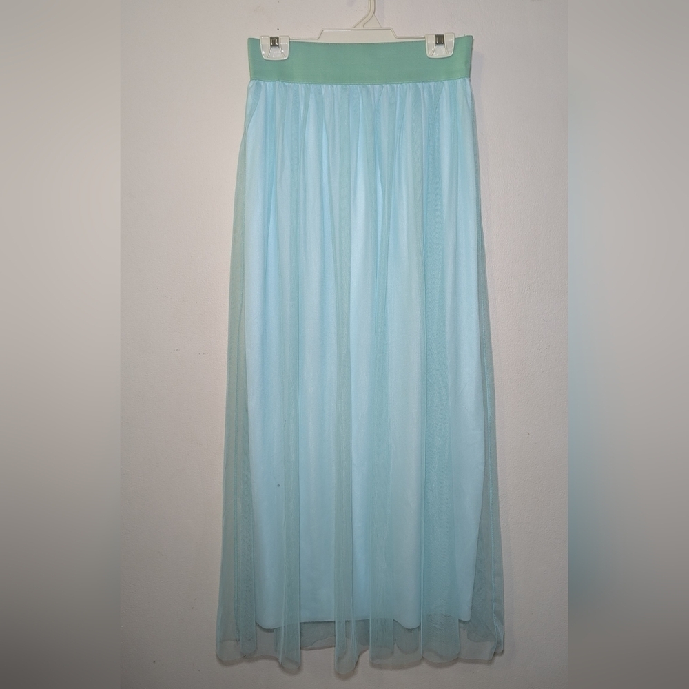 Sandro Blue Tulle Layered Maxi Skirt with Elastic Waistband Size EU 40 / US 8